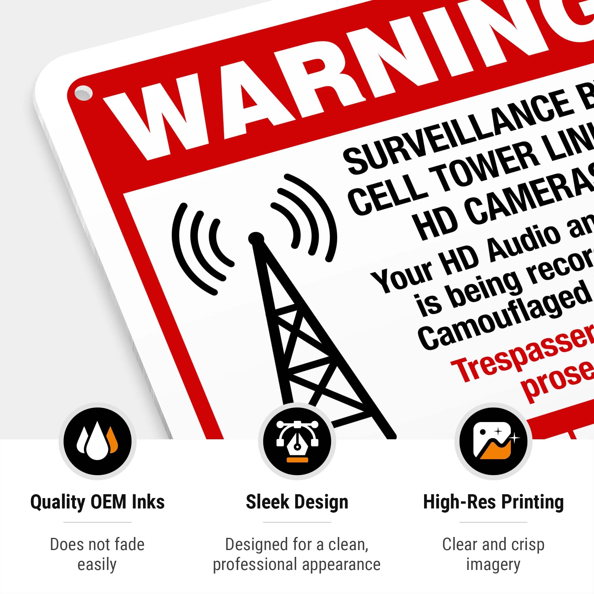 Warning Surveillance by Cell Tower Linked Hd Camera Bilingual Sign